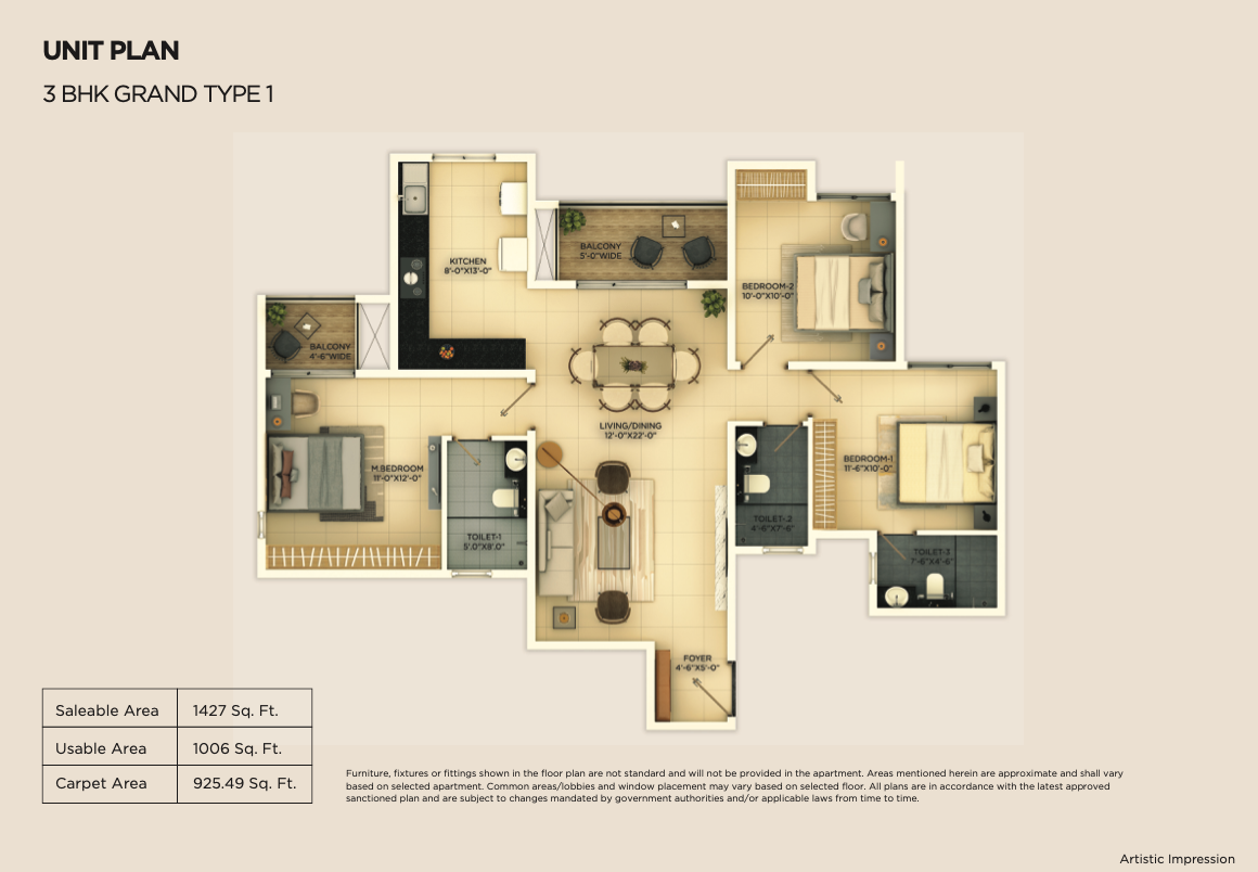 Provident Ecopolitan 3 BHK Floor Plan