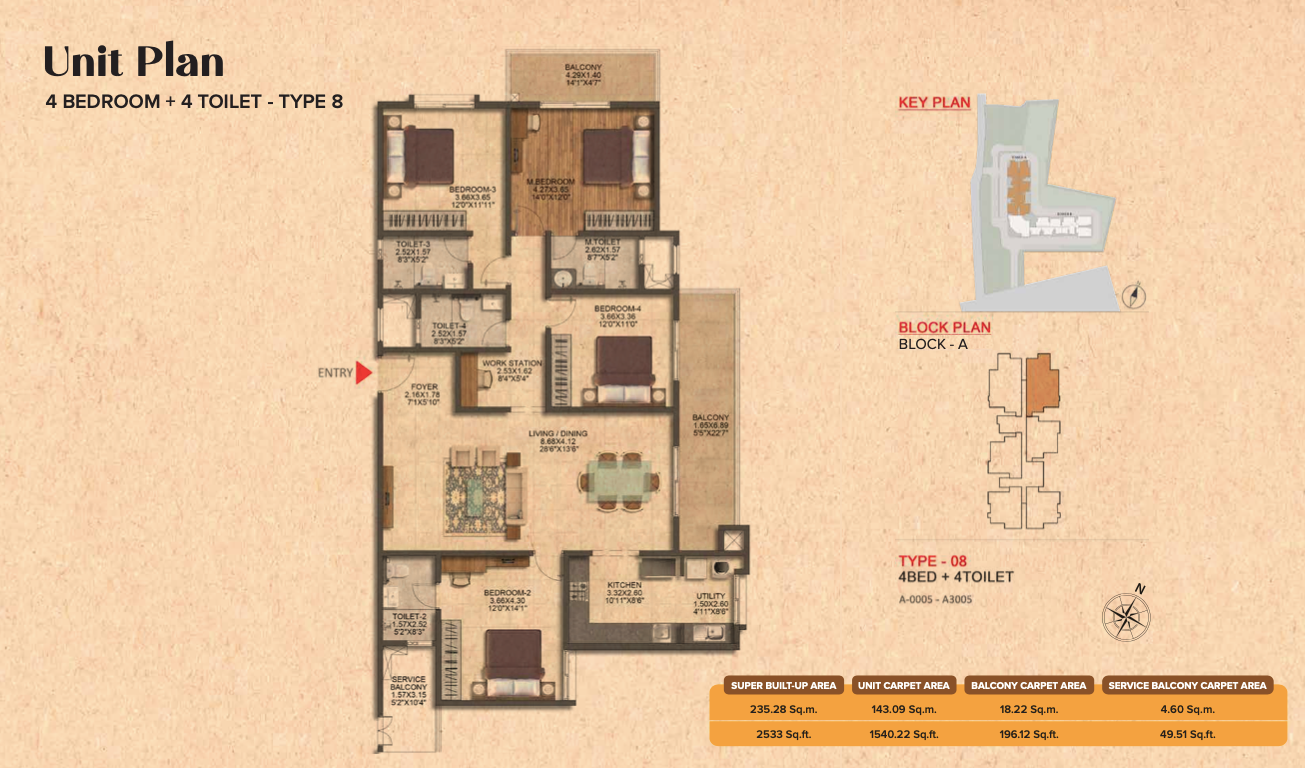 Floor Plan 4BHK Unit on Old Madras Road