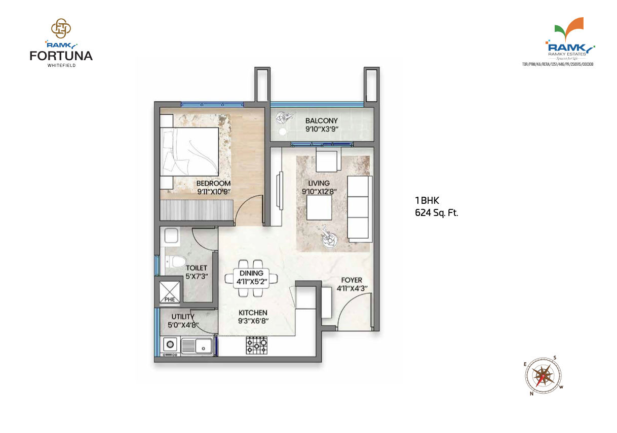 Ramky Fortuna 1BHK Unit Floor Plan