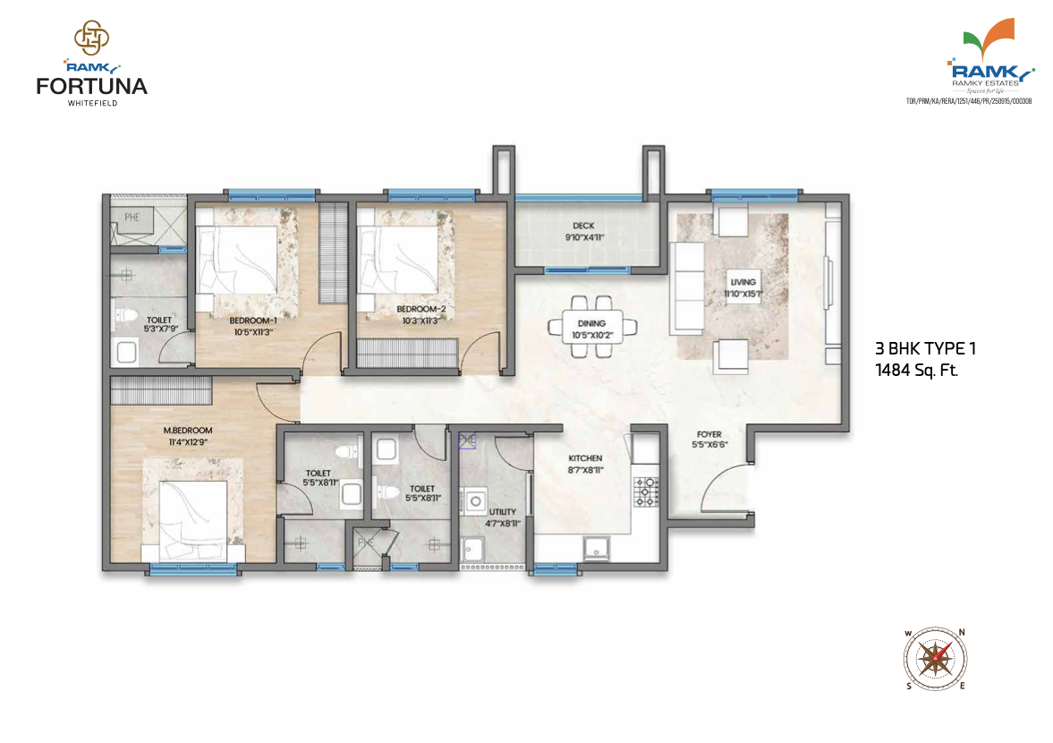 Ramky Fortuna 3 BHK Unit Floor Plan