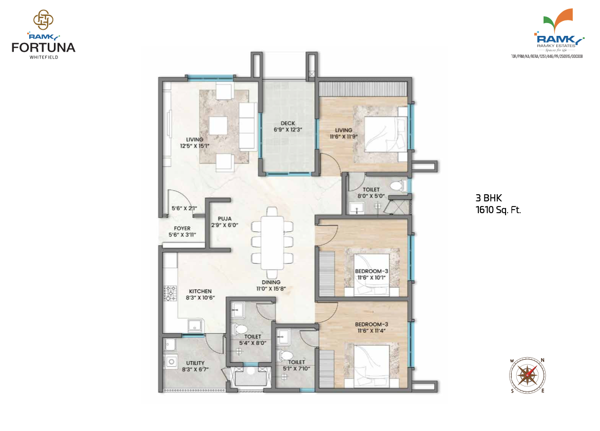 Large 3 BHK in Ramky Fortuna. Whitefield